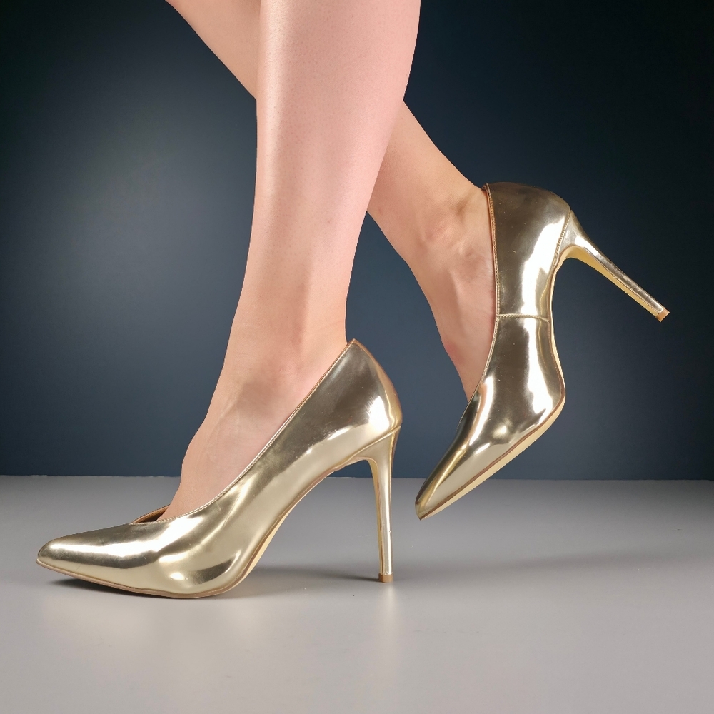 High Shine Metallic Gold Stiletto Pumps | US 10 / UK 8